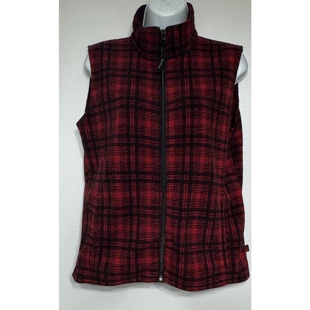 Woolrich Vest Women's Buffalo Plaid Red Black Fleece Full Zip Size Medium